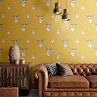Stag Wallpaper Stripes Lines Woven Effect Yellow Grey White Catherine Lansfield 