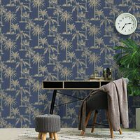 Holden Decor Glistening Tropical Tree Exotic Jungle Palm Wallpaper - Navy 12821
