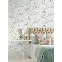 Holden Decor Phoebe Birds Butterfly Branches Leaves Wallpaper - Soft Teal 98083
