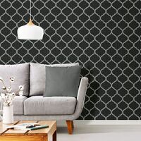 Debona Geo Wallpaper Metallic Smooth Textured Apex Triangles Trellis Diamonds - Black