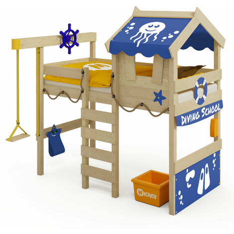 Wickey Kid's bed, loft bed Crazy Jelly canvas cover single bed 90 x 200 cm, children's bed - blue