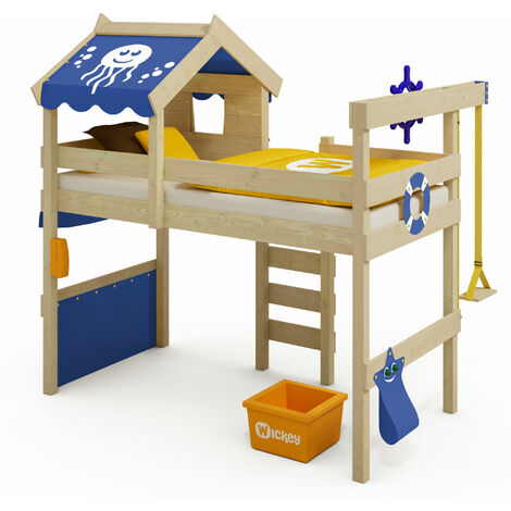 Wickey Kid's bed, loft bed Crazy Jelly canvas cover single bed 90 x 200 cm, children's bed - blue