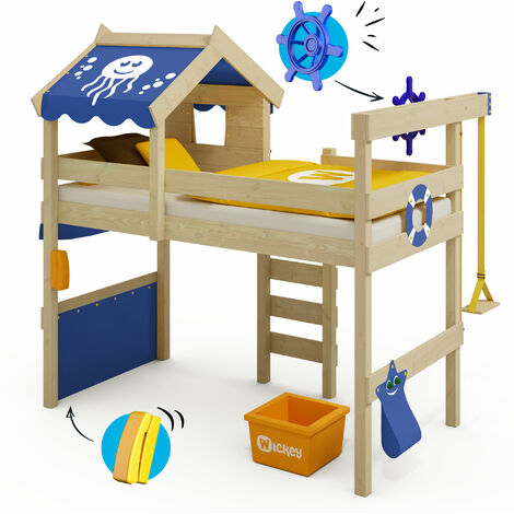 Wickey Kid's bed, loft bed Crazy Jelly canvas cover single bed 90 x 200 cm, children's bed - blue