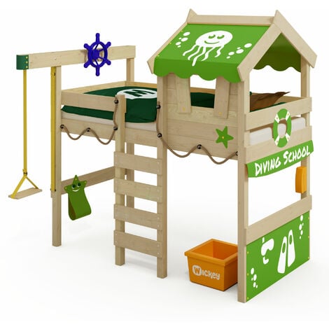 Wickey Kid's bed, loft bed Crazy Jelly canvas cover single bed 90 x 200 cm, children's bed - apple green