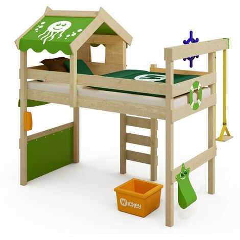 Wickey Kid's bed, loft bed Crazy Jelly canvas cover single bed 90 x 200 cm, children's bed - apple green