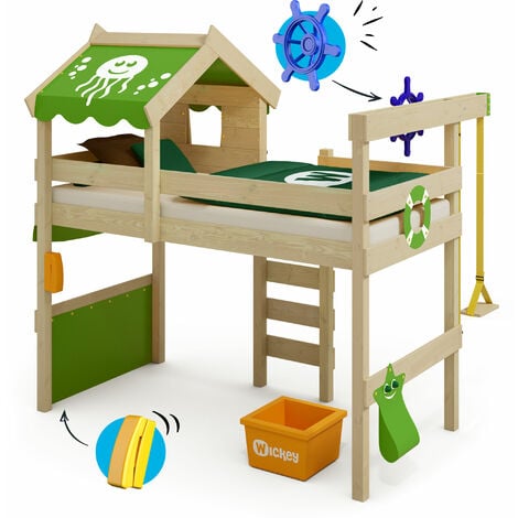 Wickey Kid's bed, loft bed Crazy Jelly canvas cover single bed 90 x 200 cm, children's bed - apple green