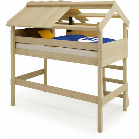 Wickey Kid's bed, loft bed CrAzY Cove canvas cover single bed 90 x 200 cm, children's bed - brown