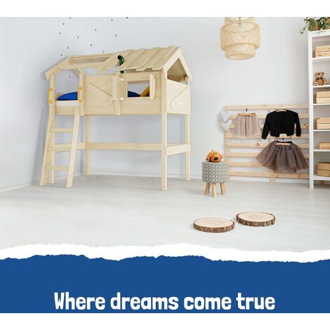 Wickey Kid's bed, loft bed CrAzY Cove canvas cover single bed 90 x 200 cm, children's bed - brown