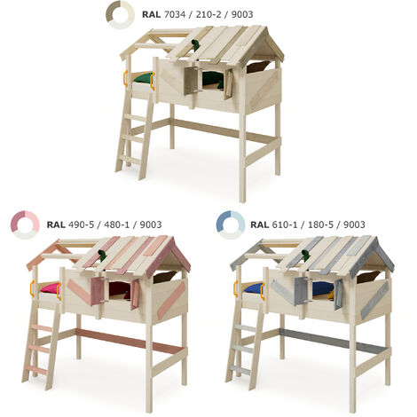 Wickey Kid's bed, loft bed CrAzY Cove canvas cover single bed 90 x 200 cm, children's bed - brown