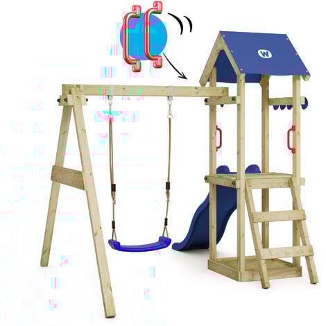 Wickey Wooden climbing frame TinyWave with swing set and slide, Garden playhouse with sandpit, climbing ladder & play-accessories - blue
