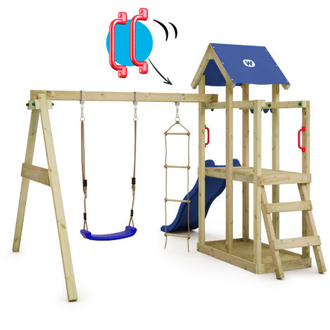 Wickey Wooden climbing frame TinyPlace with swing set and slide, Garden playhouse with sandpit, climbing ladder & play-accessories - blue
