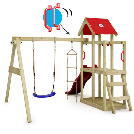 Wickey Wooden climbing frame TinyPlace with swing set and slide, Garden playhouse with sandpit, climbing ladder & play-accessories - red