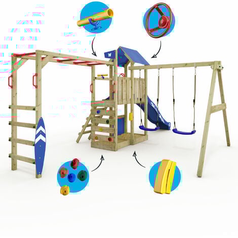 Wickey Wooden climbing frame Smart Baboon with swing set and slide, Garden  playhouse with monkey bars, sandpit, climbing ladder play-accessories – 
