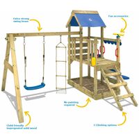 WICKEY Wooden climbing frame TurboFlyer with swing set and green slide, Garden playhouse with sandpit, climbing ladder & play-accessories