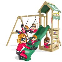Climbing Frame Active Heroows Swing Set with Sandpit and Climbing Wall, Swing & Green Slide, Lots of Accessories