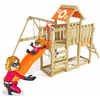 Climbing Frame Playful Heroows Swing Set with Climbing Ladder and Climbing Wall, Swing & Orange Slide