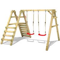 WICKEY Wooden swing set Sky Runner Prime with Climbing extension Children's swing