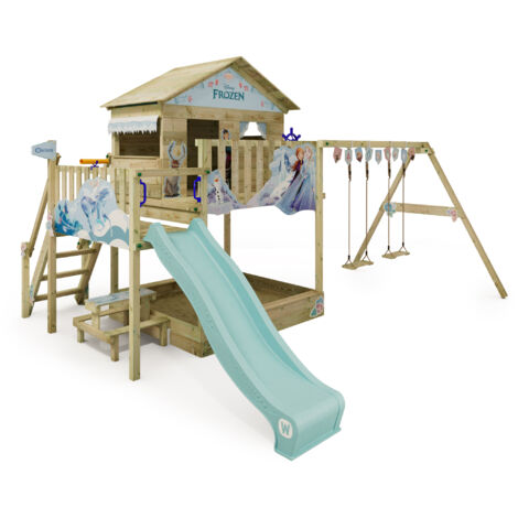 Torre de juegos Wickey parque infantil Disney Saga con columpio y tobogán, casita de zancos con arenero, escalera para trepar y accesorios de juego - Frozen