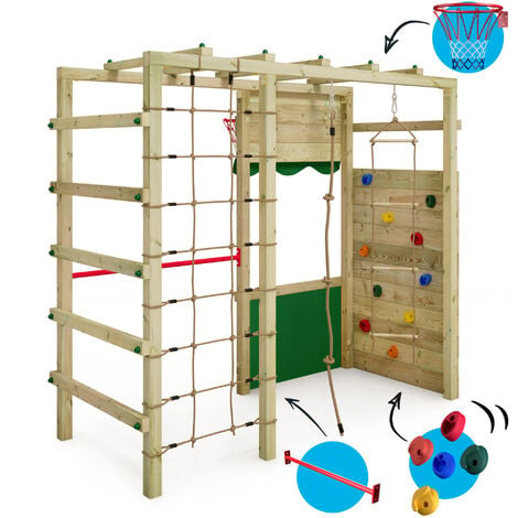 Wickey Parque infantil de madera Smart Action área de juegos da exterior,  Escalera Sueco con pared de escalada para niños - verde