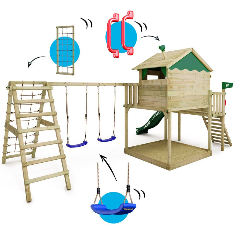 Gioco da giardino WICKEY Smart Camp con altalena e scivolo verde, struttura da  esterno per bambini con sabbiera, scaletta e accessori da gioco :  : Giochi e giocattoli