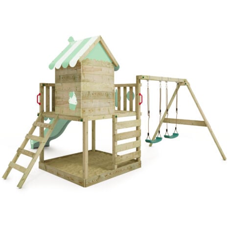 WICKEY Parco giochi in legno Smart Candy Giochi da giardino con altalena e  scivolo Casetta da gioco per l'arrampicata con sabbiera e scala di risalita 