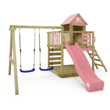 Wickey Torre gioco Smart Cave con altalena e scivolo, casa sull�albero con sabbiera, scala e accessori da gioco - rosa pastello