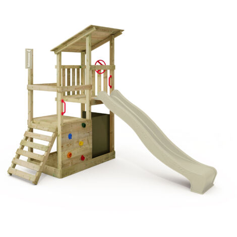 FATMOOSE Torre gioco FruityForest con scivolo, torre da arrampicata con sabbiera, scala e accessori da gioco - verde salvia