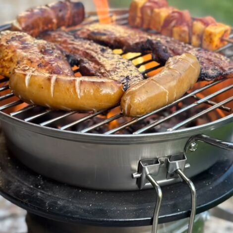 BBQ-Toro Grill Set für Raketenofen, Set mit Gusseisen Grillplatte, Grillrost, Tropfschale, Heber