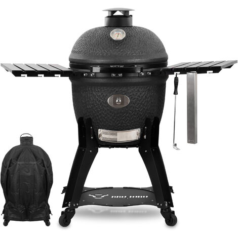 BBQ-Toro Kamado Grill Ø56cm "Yoru" Holzkohlegrill Keramikgrill mit Thermometer, Rädern, matt schwarz