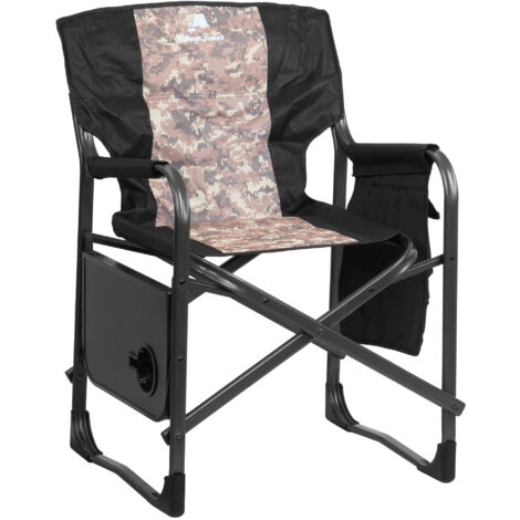 CampFeuer Campingstuhl Faltbar, Camouflage, Anglerstuhl mit ausklappbarem Tisch, Klappstuhl
