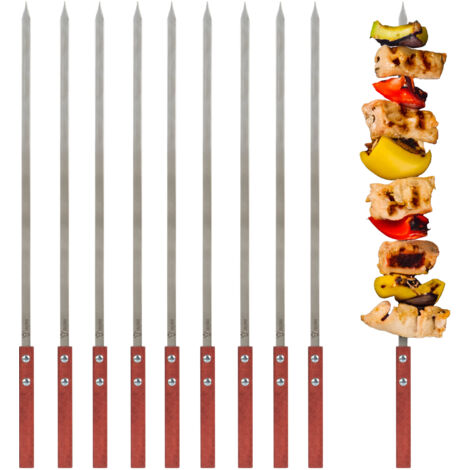 12 Grillspieße Aus Edelstahl, 69.9 Cm - Mit Holzgriff, Flache Klinge, Wiederverwendbar, Ideal Für Schaschlik & Gemüse