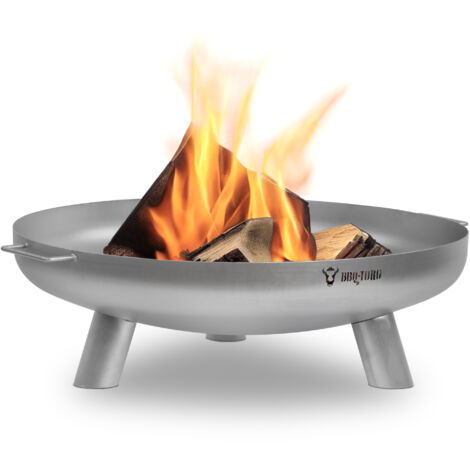 BBQ-Toro Edelstahl Feuerschale Ø 80 cm, Silber, Outdoor Dreibein Feuerstelle für Garten und Terrasse