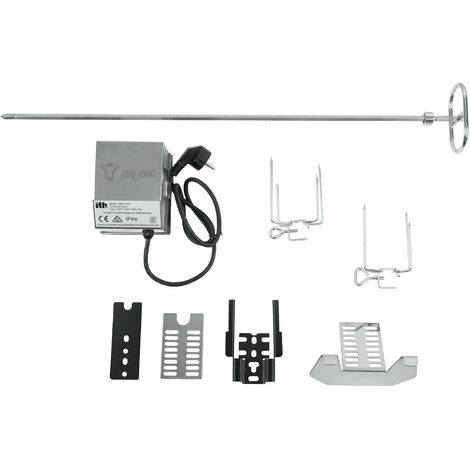 BBQ-Toro Edelstahl Grillspieß Set  79 cm  Motor 220V - 240V, 2 Fleischklammern