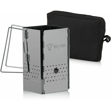 BBQ-Toro klappbarer Edelstahl Anzündkamin mit Griffen 16 x 16 x 29 cm