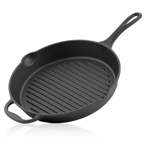 BBQ-Toro Gusseisen Bratpfanne Ø 34 cm Mit Griff, Stiel und zwei Ausgießer, gerippt - preseasoned (1/5)