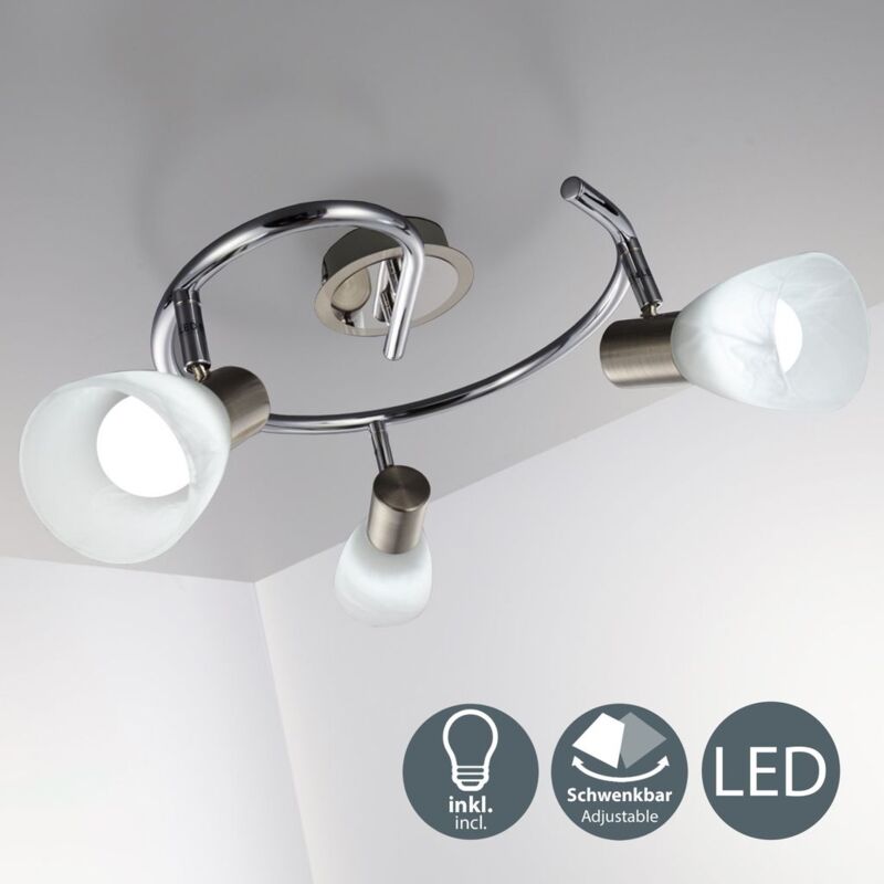 B.K.Licht Faretti LED orientabili, Lampadario bagno resistente agli schizzi  d'acqua IP44, include 2 lampadine GU10 5W 400Lm, Plafoniera da soffitto  metallo color nickel opaco, luce calda 3000K, 230V : :  Illuminazione