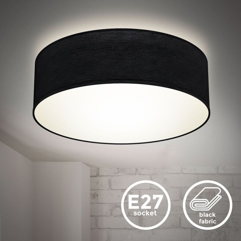 B.K.Licht Plafoniera in tessuto nero, attacco per lampadina E27 non  inclusa, Lampada da soffitto diametro 30cm, Lampadario moderno per salotto  o camera da letto, IP20