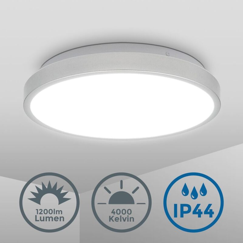 B.K.Licht Plafoniera LED, lampada da soffitto o parete per bagno, luce  bianca naturale 4000K, LED integrati 12W, 1200Lm, Ø29cm, resistente agli