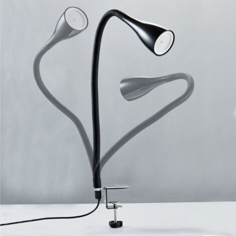 2 Pezzi Portalampada E27 con Pinza da Letto, 240CM Cavo, Lampada Clip con 35 CM Flessibile Collo di Cigno, Lampada con Morsetto, Porta Lampada da Tavolo, Lampada da Scrivania per Lettura, Nero