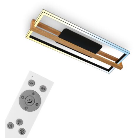 Lampada da soffitto a LED CCT, nera, con legno, LED/50W (1/5)