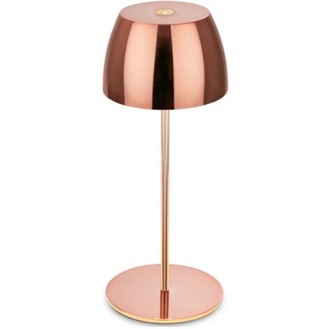 Briloner Serina Mini lampada da tavolo LED senza fili IP44, dimmerabile, touch, protezione dagli spruzzi d'acqua, batteria ricaricabile, rame, Ø8 x 20 cm