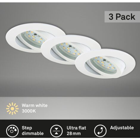 Briloner Leuchten - Lampade da soffitto a LED, set da 3, lampade dimmerabili, modulo LED orientabile, 5,5 watt ciascuno, 470 lumen ciascuno, 3.000 kelvin, IP23, nichel opaco, 82x28mm (DxH
