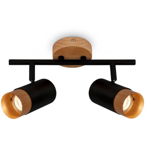 Faretto, nero, con legno, escluso 2xGU10/max.9W (1/5)