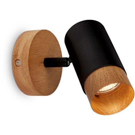 Faretto, nero, con legno, escl. 1xGU10/max.9W