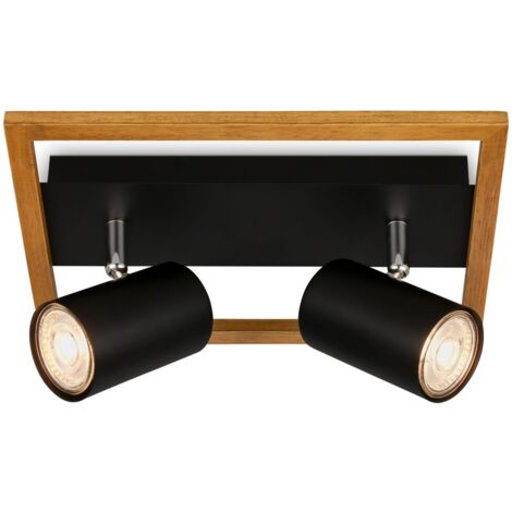 Faretto, nero, con legno, escl. 2xGU10/max. 9W (1/5)