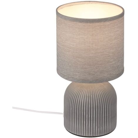 Briloner Ino, lampada da tavolo, paralume in tessuto, interruttore a cavo, base in ceramica, grigio, Ø15 x 28 cm