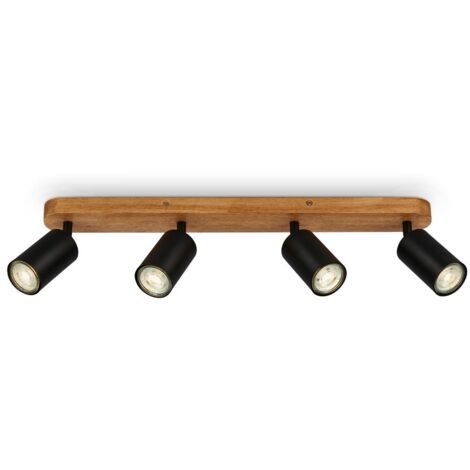 Briloner 2922-025 - Retro Ceiling Light With Wood, 2-lamp Vintage Ceiling Light, 2x GU10 Fitting, Adjustable LED Spotlight, Rustic Ceiling Spot, Black -wood, 270x60x85mm