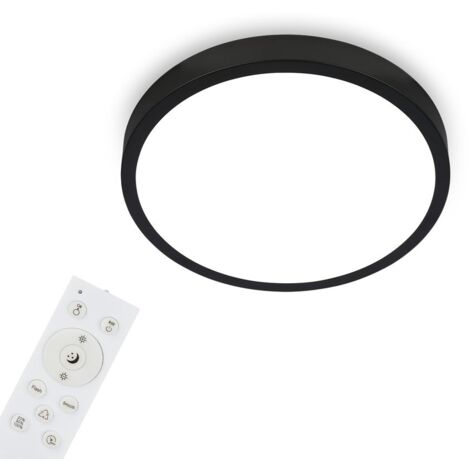 BRILONER - Lampada da soffitto a LED RGBW, Lampada da soffitto a LED dimmerabile, colori di luce colorati, bianco neutro, lampada a superficie, telecomando, nero, Ø380x50 mm (1/5)