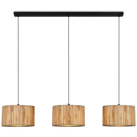 Lampadario Vintage Slama Paglia E Metallo Nero 3 Luci E27