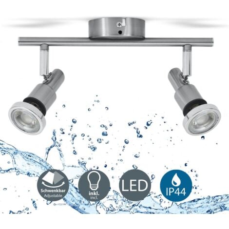 B.K.Licht Faretti LED orientabili, Lampadario bagno resistente agli schizzi  d'acqua IP44, include 2 lampadine GU10 5W 400Lm, Plafoniera da soffitto  metallo color nickel opaco, luce calda 3000K, 230V : :  Illuminazione